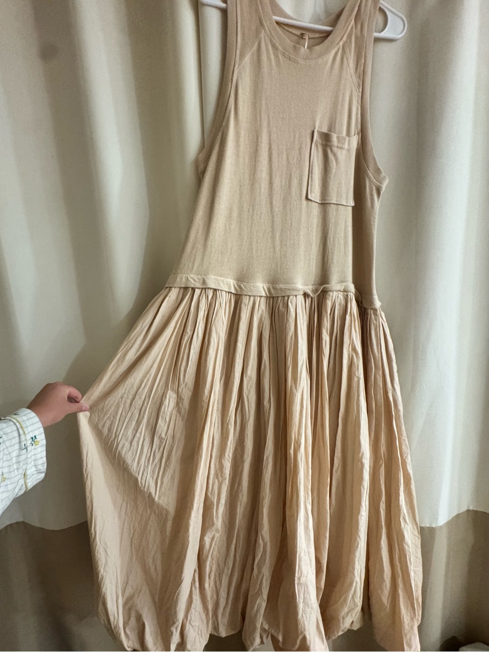 Free People Sleeveless Cream Tank Midi Dress with Pockets